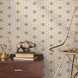 Geometric Art Deco Gold White Wallpaper - B792