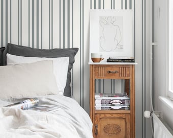 Grey Striped Wallpaper Farmhouse Wallpaper Peel and Stick and Traditional Wallpaper - D785