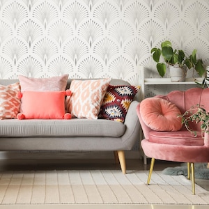 Gray Minimalist Art Deco Wallpaper / Peel and Stick Wallpaper Removable Wallpaper Home Decor Wall Art Wall Decor Room Decor - C730