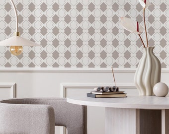 Geometric Wallpaper in Taupe on Cream - Peel and Stick - C183