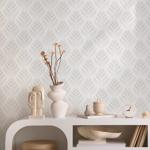 Leaf Wallpaper in Beige on Cream - Peel and Stick - C492