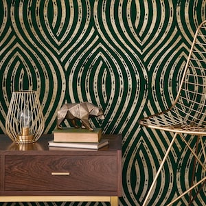 Green and Gold Modern Wallpaper / Peel and Stick Wallpaper Removable Wallpaper Home Decor Wall Art Wall Decor Room Decor - C878