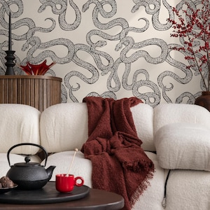 Wallpaper Peel and Stick Wallpaper Removable Wallpaper Home Decor Wall Art Wall Decor Room Decor / Gray Black Snake Wallpaper - C576