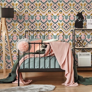 Wallpaper Peel and Stick Wallpaper Removable Wallpaper Home Decor Wall Art Wall Decor Room Decor / Boho Geometric Wallpaper - C586