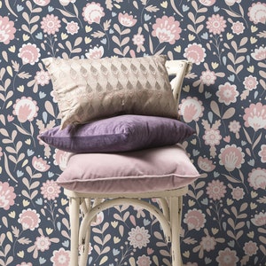 Floral Scandinavian Wallpaper / Peel and Stick Wallpaper Removable Wallpaper Home Decor Wall Art Wall Decor Room Decor - D108