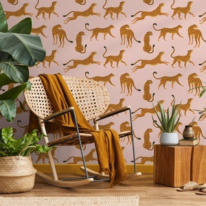 Pink Boho Cheetah Wallpaper Removable and Repositionable Peel and Stick or Traditional Pre-pasted Wallpaper - ZACM