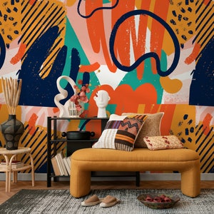 Removable Wallpaper Scandinavian Wallpaper Abstract Colorful Wallpaper Peel and Stick Wallpaper Wall Paper Mural - B306