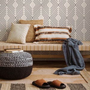 Black and Beige Geometric Wallpaper / Peel and Stick Wallpaper Removable Wallpaper Home Decor Wall Art Wall Decor Room Decor -C734