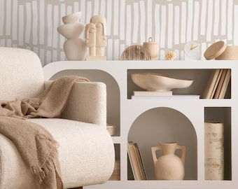 Beige Boho Striped Wallpaper / Peel and Stick Wallpaper Removable Wallpaper Home Decor Wall Art Wall Decor Room Decor - C708
