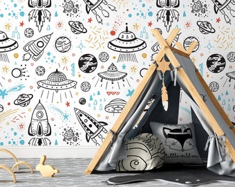 Wallpaper Peel and Stick Wallpaper Removable Wallpaper Home Decor Wall Art Wall Decor Room Decor / Blue Space Kids Wallpaper - A654
