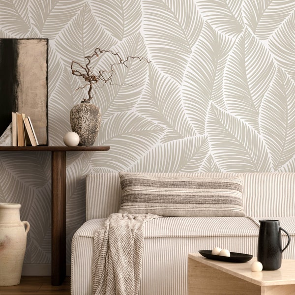 Removable Wallpaper, Scandinavian Wallpaper, Temporary Wallpaper, Minimalistic Wallpaper, Peel and Stick Wallpaper, Leaf Wallpaper - B521