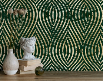 Green and Gold Modern Wallpaper / Peel and Stick Wallpaper Removable Wallpaper Home Decor Wall Art Wall Decor Room Decor - C878
