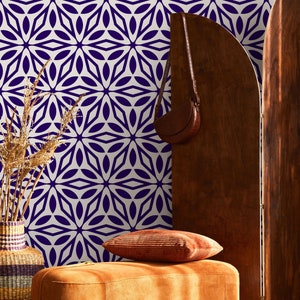 Marineblaue Geometrische Tapete, Skandinavische Tapete zum Abziehen und Aufkleben, Abnehmbare Tapete Moderne Fliesen, Minimalistische Boho-Wanddekoration - D999