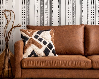 Black and White Tribal Geometric Removable Wallpaper Scandinavian Wallpaper Peel and Stick Wallpaper Wall Paper - B260