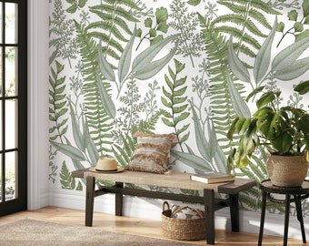 Removable Wallpaper Scandinavian Wallpaper Temporary Wallpaper Ferns Wallpaper Peel and Stick Wallpaper Wall Paper - A530