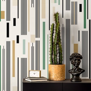 Modern Rectangle Wallpaper Geometric Wallpaper Peel and Stick and Traditional Wallpaper - D740