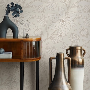 Minimalist Floral Garden Wallpaper / Peel and Stick Wallpaper Removable Wallpaper Home Decor Wall Art Wall Decor Room Decor - C983