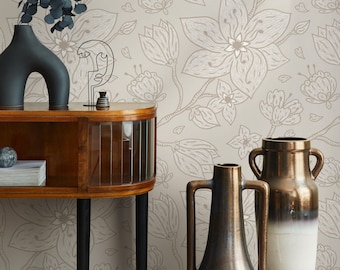Minimalist Floral Garden Wallpaper / Peel and Stick Wallpaper Removable Wallpaper Home Decor Wall Art Wall Decor Room Decor - C983