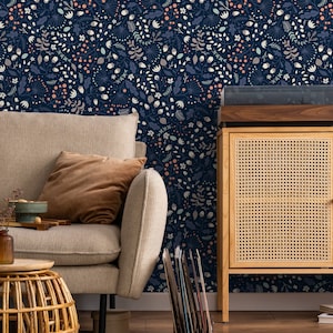 Removable Wallpaper, Scandinavian Wallpaper, Minimalistic Wallpaper, Peel and Stick Wallpaper, Flowery WallPaper - A948