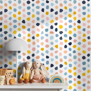 Removable Wallpaper Scandinavian Wallpaper  Wallpaper Peel and Stick Wallpaper Wall Paper Colorful Dots - A856