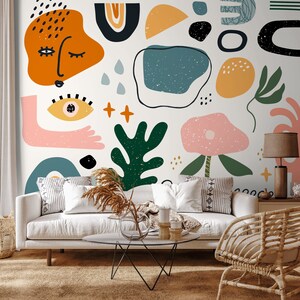 Removable Wallpaper Scandinavian Wallpaper Colorful Wallpaper Peel and Stick Wallpaper Wall Paper Mural B302 image 1