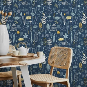 Removable Wallpaper Scandinavian Wallpaper Plants Wallpaper Peel and Stick Wallpaper Wall Paper - A857
