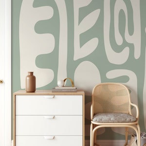 Light Green Abstract Art Mural Modern Wallpaper Peel and Stick Wallpaper Home Decor - D593
