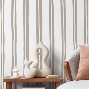 Neutral Lines Wallpaper Boho Striped Wallpaper Peel and Stick and Traditional Wallpaper - D763