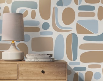 Light Blue Abstract Shapes Wallpaper / Peel and Stick Wallpaper Removable Wallpaper Home Decor Wall Art Wall Decor Room Decor - D304