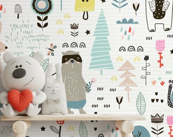 Removable Wallpaper, Scandinavian Wallpaper, Temporary Wallpaper, Kids Wallpaper, Peel and Stick Wallpaper, Wall Paper, Boho - B331