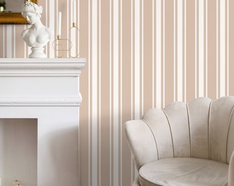 Beige Striped Wallpaper Vintage Wallpaper Peel and Stick and Traditional Wallpaper - D757