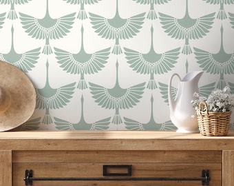 Mint Swan Birds Wallpaper / Peel and Stick Wallpaper Removable Wallpaper Home Decor Wall Art Wall Decor Room Decor - D259