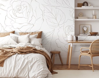 The Neutral Minimalist Peony Mural  Mural Self Adhesive Large Scale Wallpaper Peony Floral Traditional Pre-pasted or Peel and Stick - ZADP