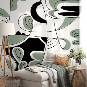 Black and Green Modern Wallpaper Abstract Mural Peel and Stick Wallpaper Home Decor - D562