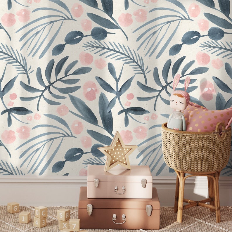 Removable Wallpaper Scandinavian Wallpaper Temporary Wallpaper Contemporary Flower Wallpaper Peel and Stick Wallpaper Wall Paper A748 image 1