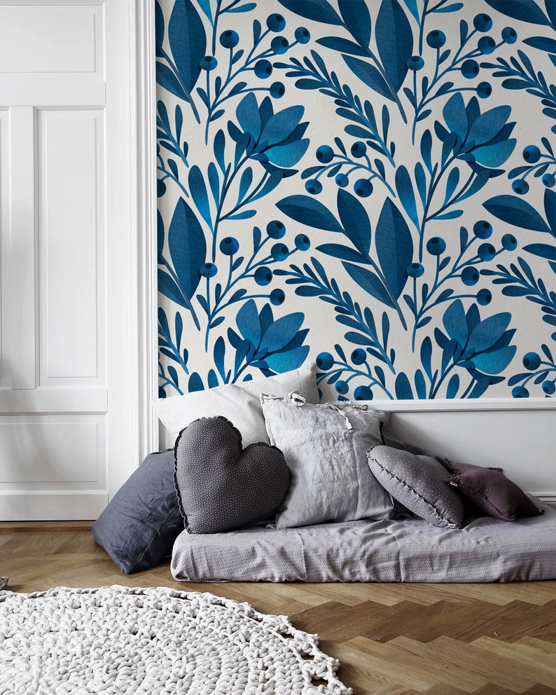 Removable Wallpaper, Scandinavian Wallpaper, Temporary Wallpaper, Floral Wallpaper, Peel and Stick Wallpaper, Wall Paper, Boho A371 image 2