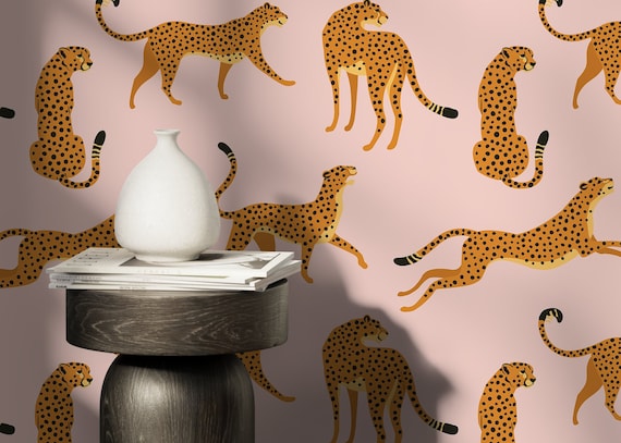 Pink Boho Cheetah Wallpaper Removable and Repositionable Peel and Stick or  Traditional Pre-pasted Wallpaper ZACM 