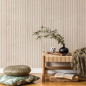 Contemporary beige and off-white striped upholstery fabric - E126