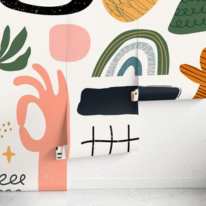 Removable Wallpaper Scandinavian Wallpaper Colorful Wallpaper Peel and Stick Wallpaper Wall Paper Mural B302 image 5