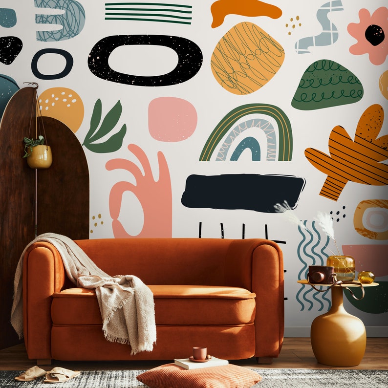 Removable Wallpaper Scandinavian Wallpaper Colorful Wallpaper Peel and Stick Wallpaper Wall Paper Mural B302 image 2