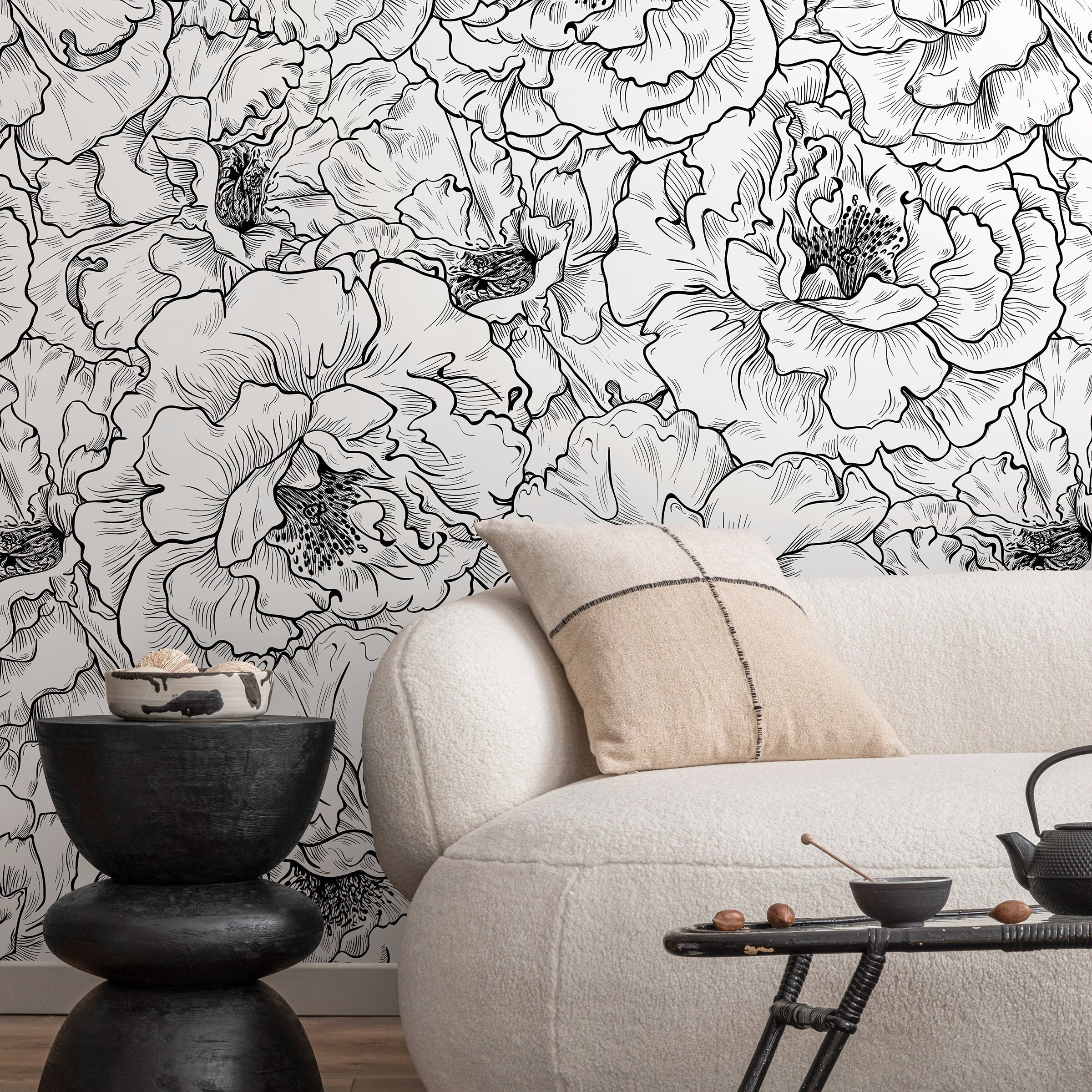 Removable Wallpaper, Scandinavian Wallpaper, Handrawn Wallpaper, Peel ...