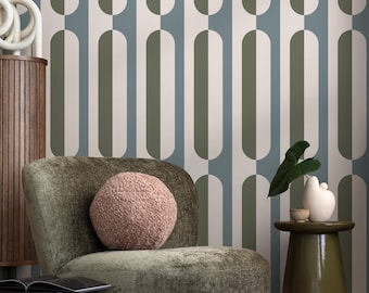 Beige abstract retro wallpaper, removable wall decal with retro round style, colorful background - Peel and stick - E037