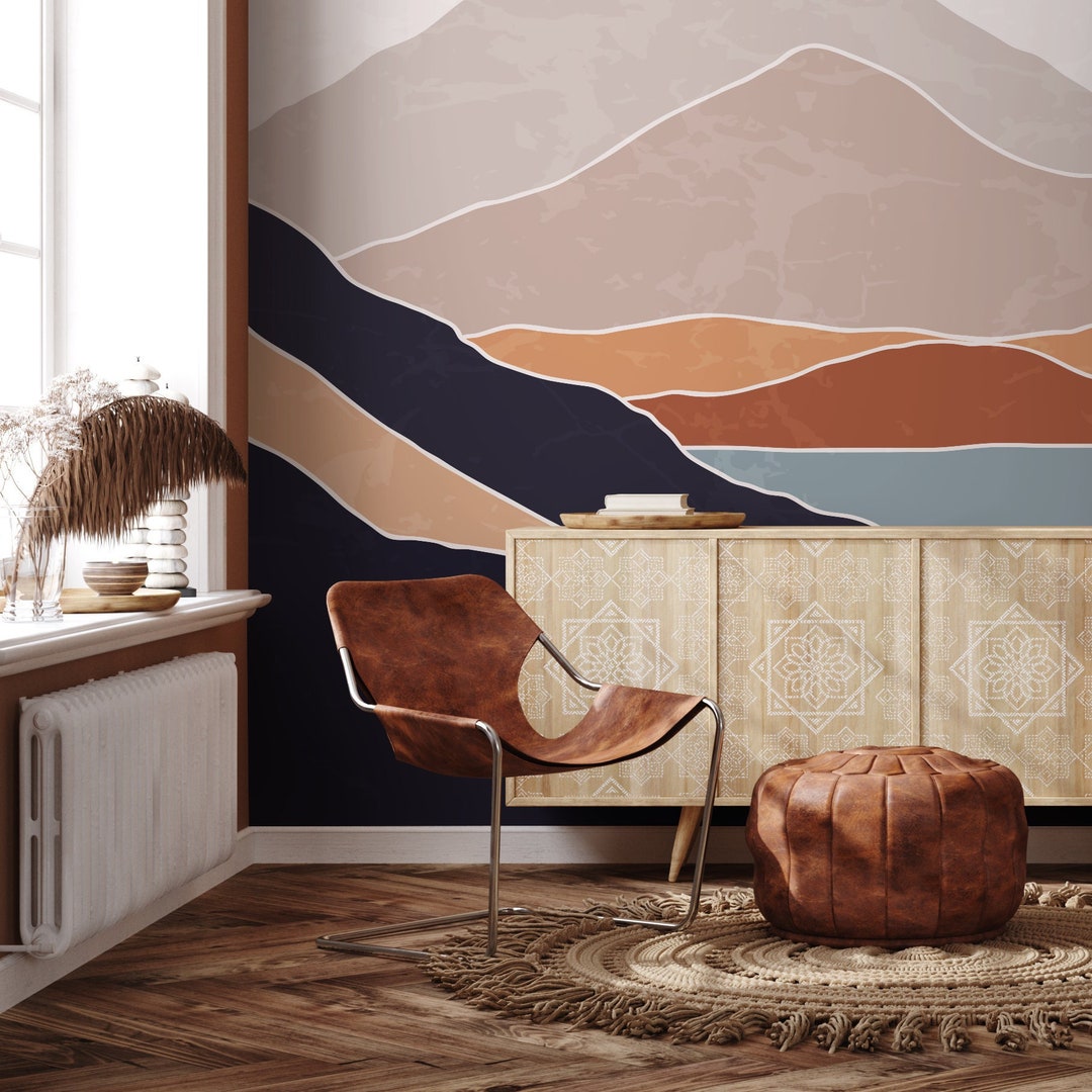 Removable Wallpaper Scandinavian Wallpaper Waves Wallpaper Peel and ...
