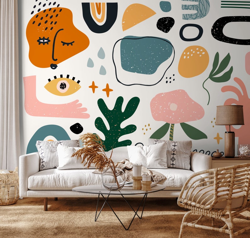 Removable Wallpaper Scandinavian Wallpaper Colorful Wallpaper Peel and Stick Wallpaper Wall Paper Mural B302 image 1