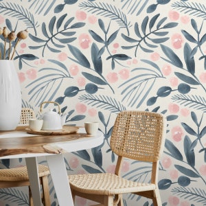 Removable Wallpaper Scandinavian Wallpaper Temporary Wallpaper Contemporary Flower Wallpaper Peel and Stick Wallpaper Wall Paper A748 image 4