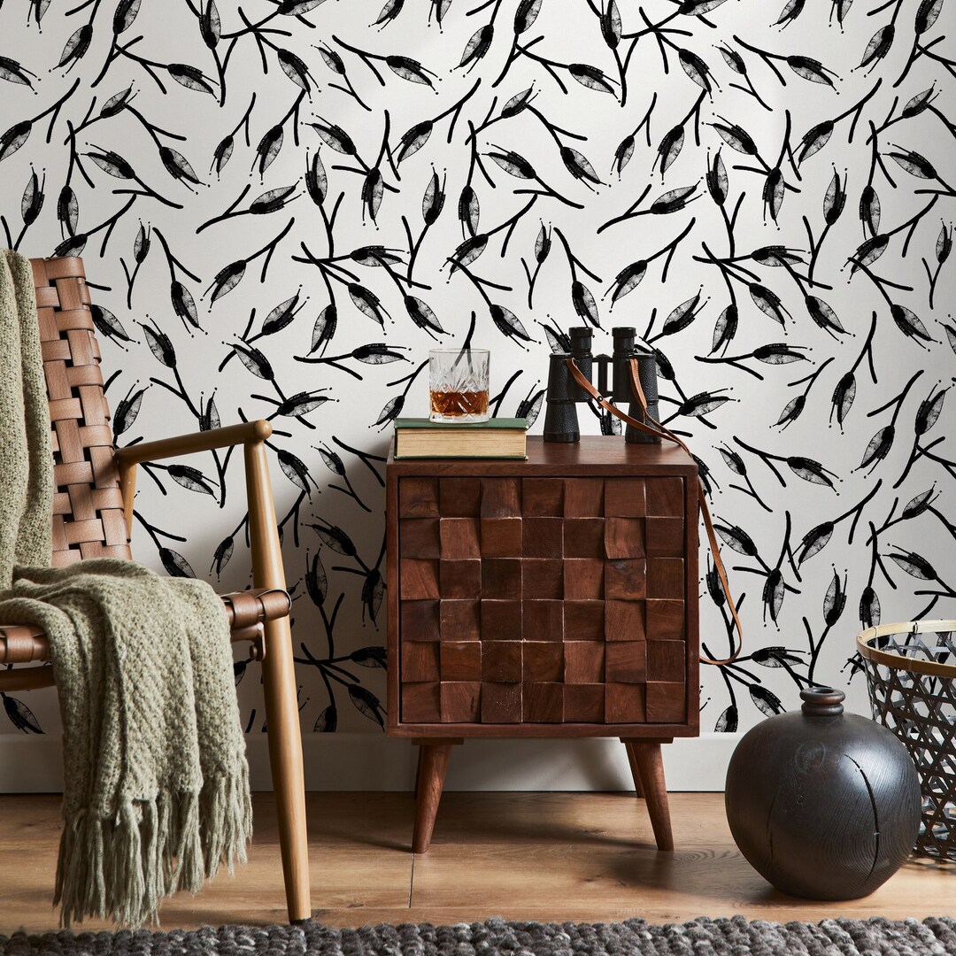 Scandinavian Wallpaper in Black and White on White - Peel and Stick ...