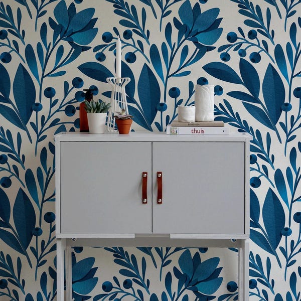 Removable Wallpaper, Scandinavian Wallpaper, Temporary Wallpaper, Floral Wallpaper, Peel and Stick Wallpaper, Wall Paper, Boho - A371