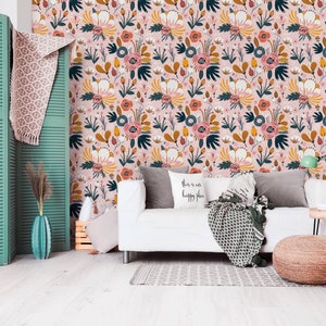 Flowers Removable Wallpaper Scandinavian Wallpaper Temporary - Etsy