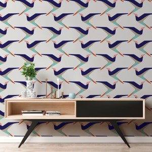 Removable Wallpaper Scandinavian Wallpaper  Wallpaper Peel and Stick Wallpaper Flat Birds Wallpaper - B283