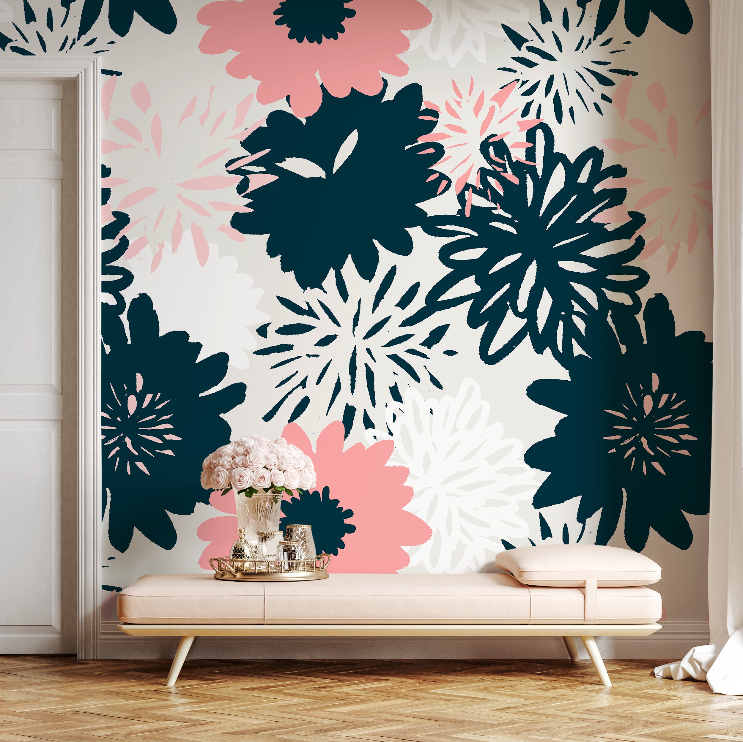 Hand Drawn Removable Wallpaper Scandinavian Wallpaper Temporary ...